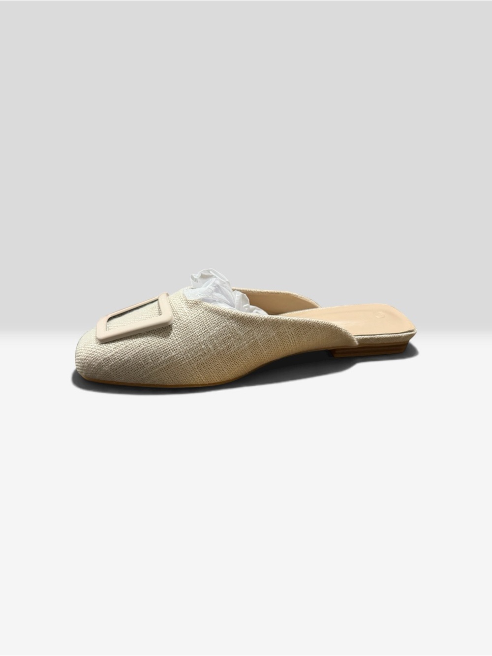 Women's Cream Slip-On Mule with Decorative Buckle
